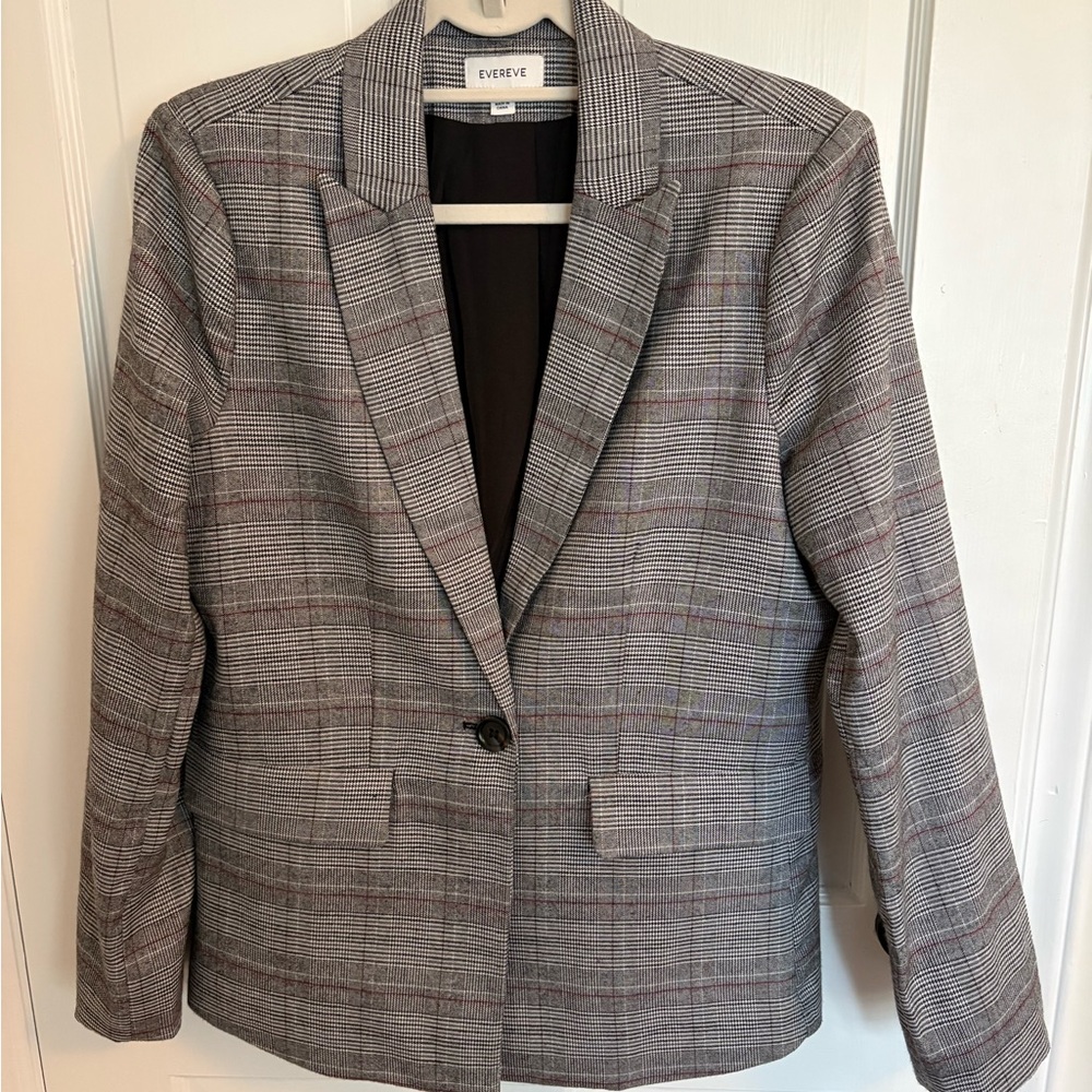 Evereve Women's Classic Gray Checkered Blazer